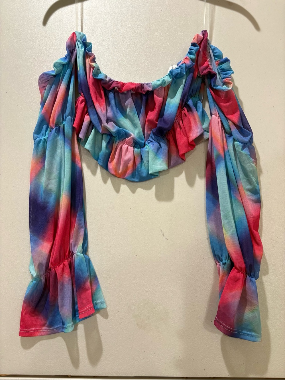 Black Bead Multicolor Tie-Dye Off-Shoulder Crop Top